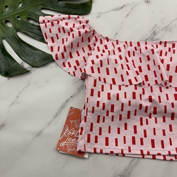 Kortni Jeane Womens Ruffle Around Tankini Top Size S New Pink Red Geometric Swim - Picture 8 of 8